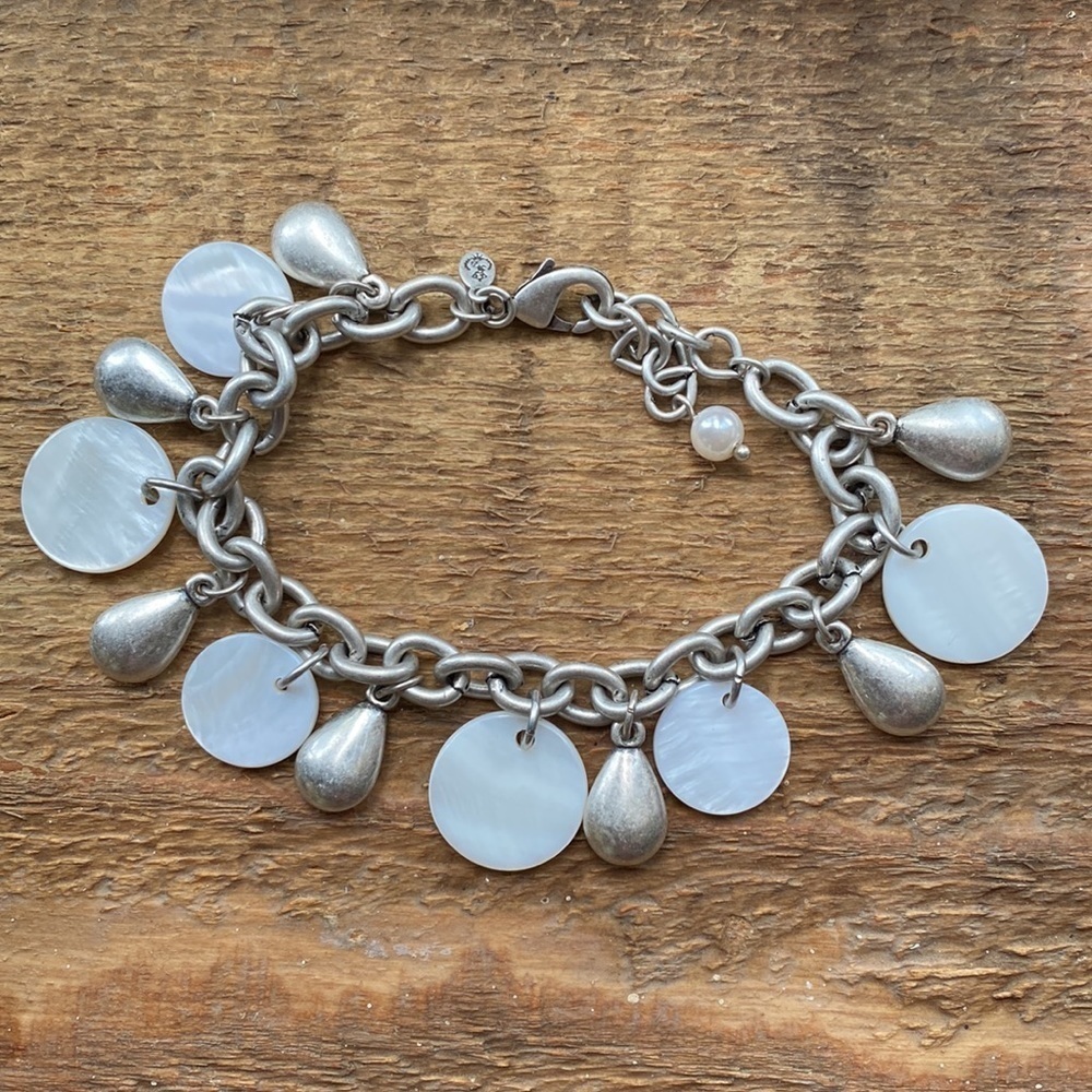 PREMIERE Designs jewelry silver and pearl dangle‎ charm link bracelet